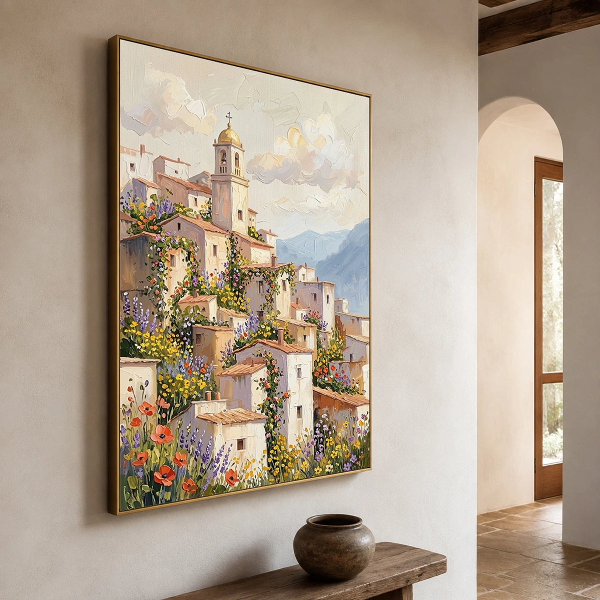 Village in Full Bloom - opposite side view - textured impasto artwork
