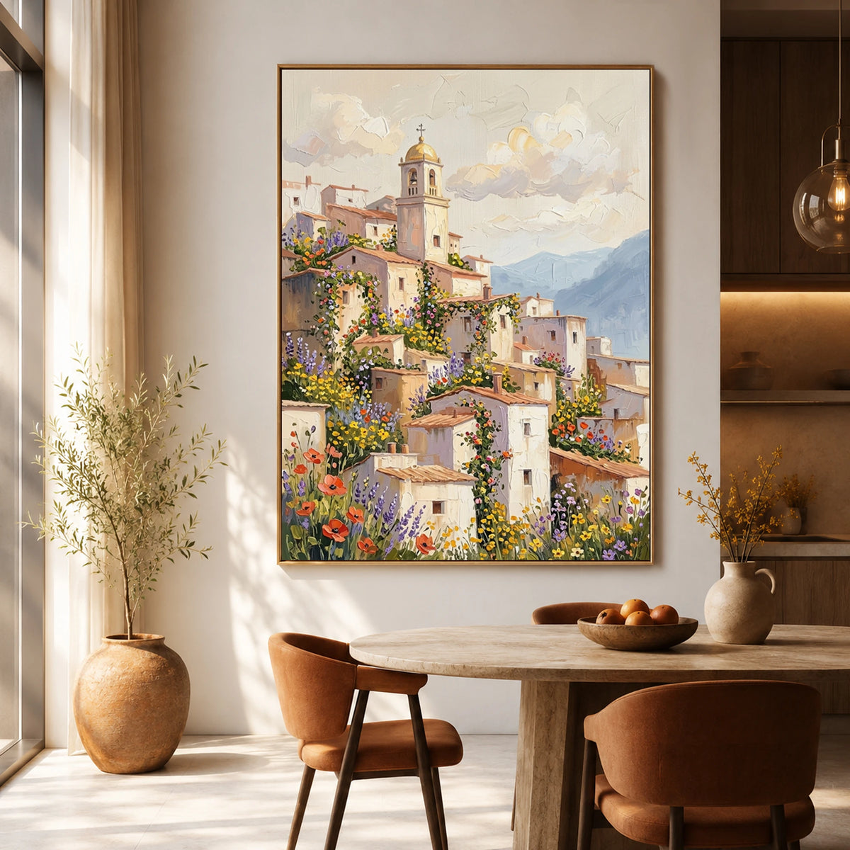 Village in Full Bloom - dining room - textured impasto artwork