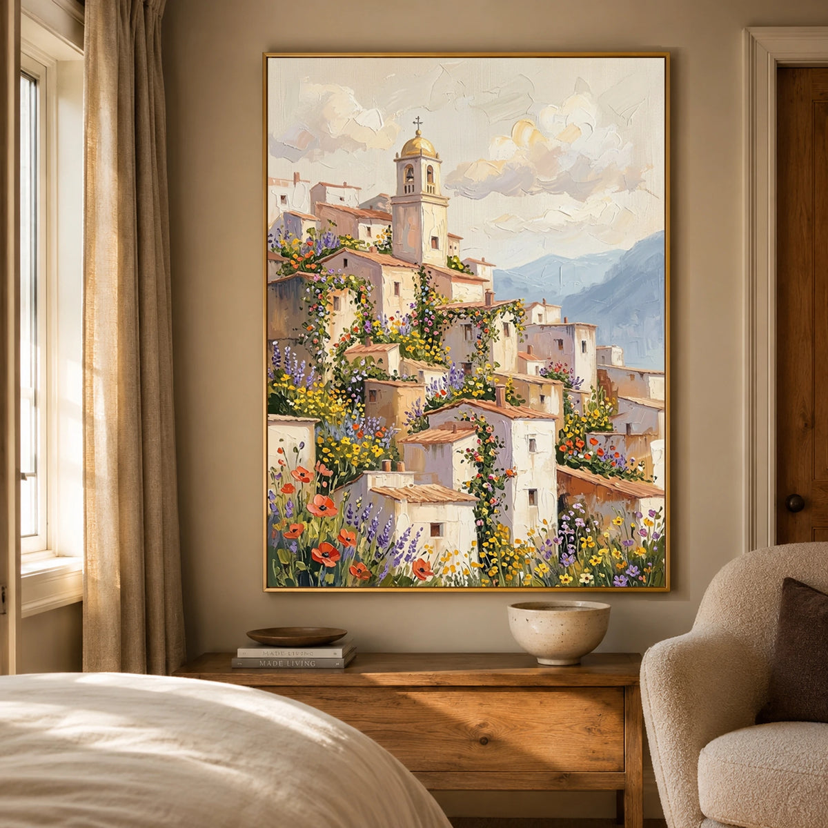 Village in Full Bloom - bedroom - textured impasto artwork