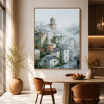 Village Veiled in Mist - dining room - textured impasto artwork