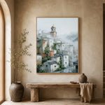 Village Veiled in Mist - entryway - textured impasto artwork