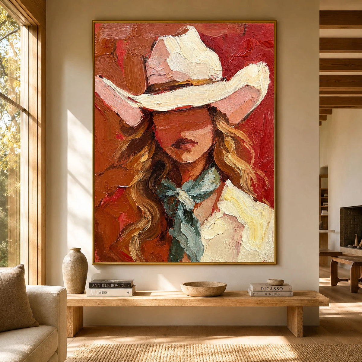 Her Quiet Frontier - front view hero - vintage americana art painting