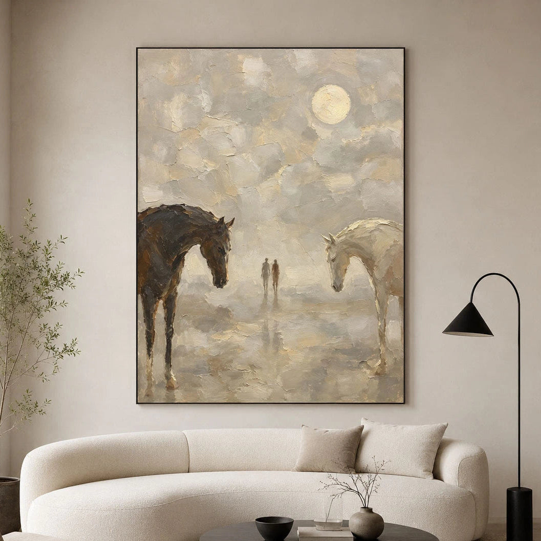 Quiet Company in Mist - front view hero - vintage americana art painting