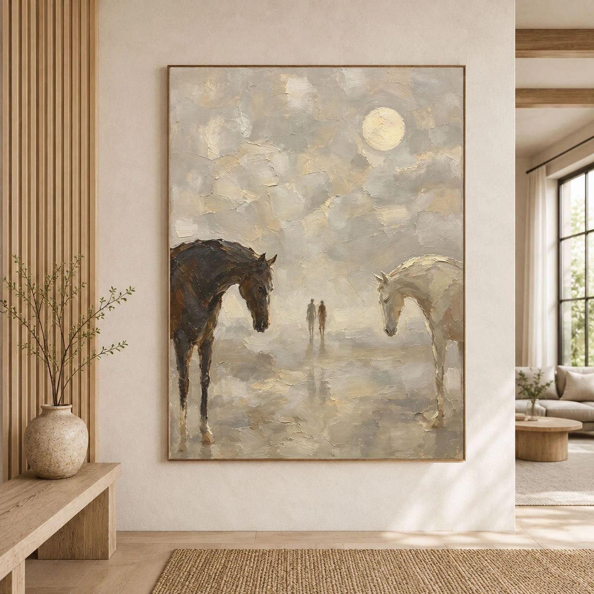 Quiet Company in Mist - interior setting 03 - vintage americana art painting