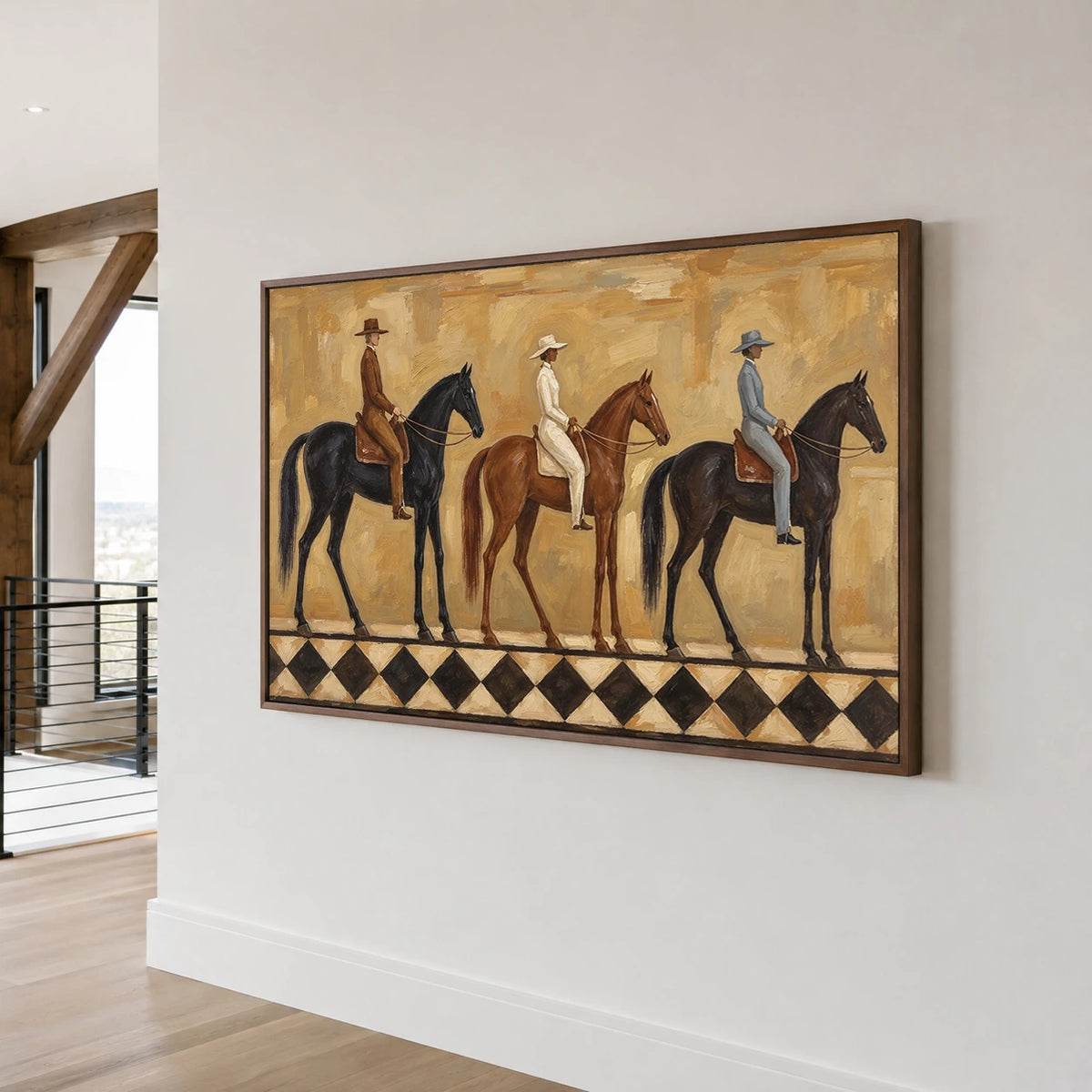 Three Riders at Dusk - oblique view - vintage americana art painting