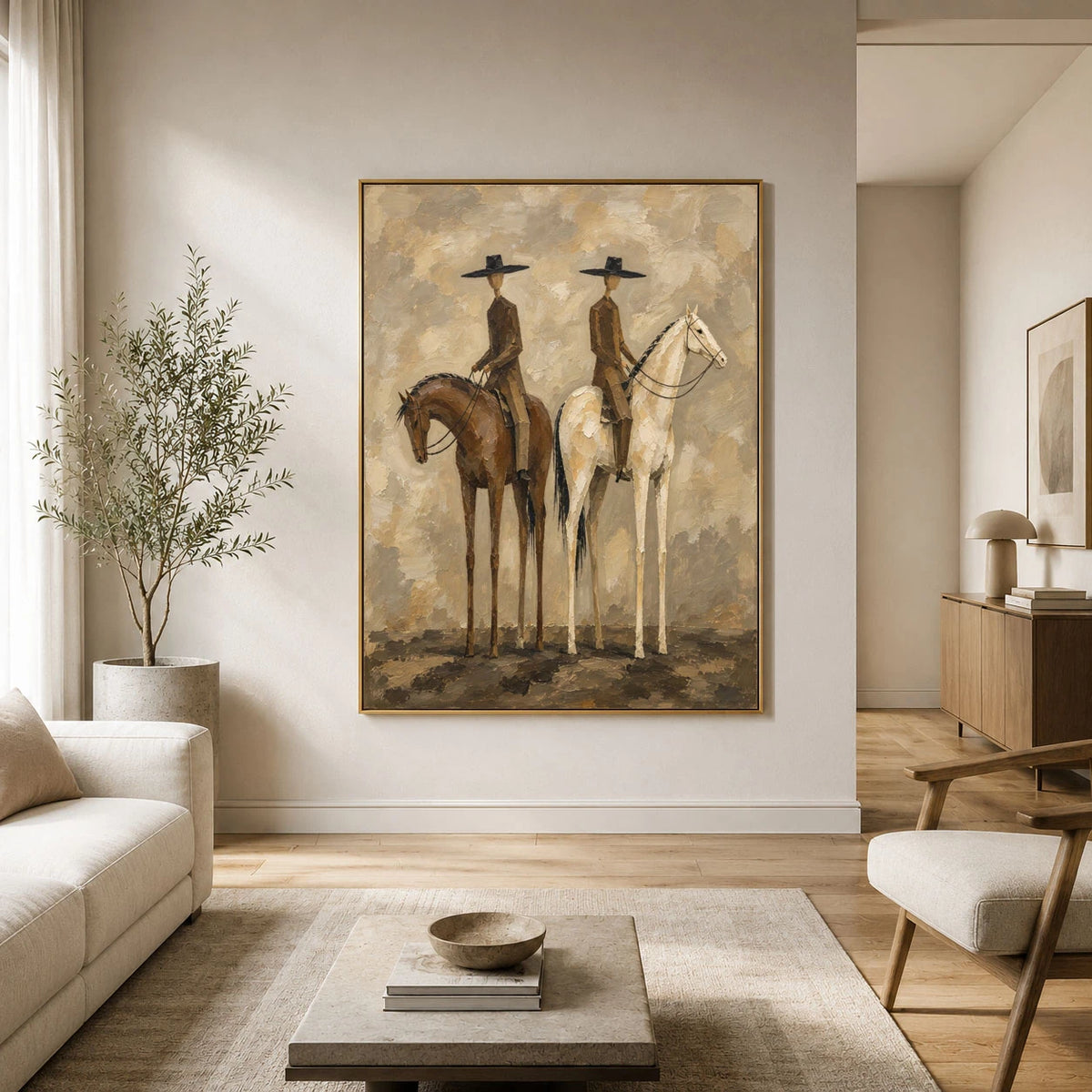 Two Riders Shared Silence - front view hero - vintage americana art painting