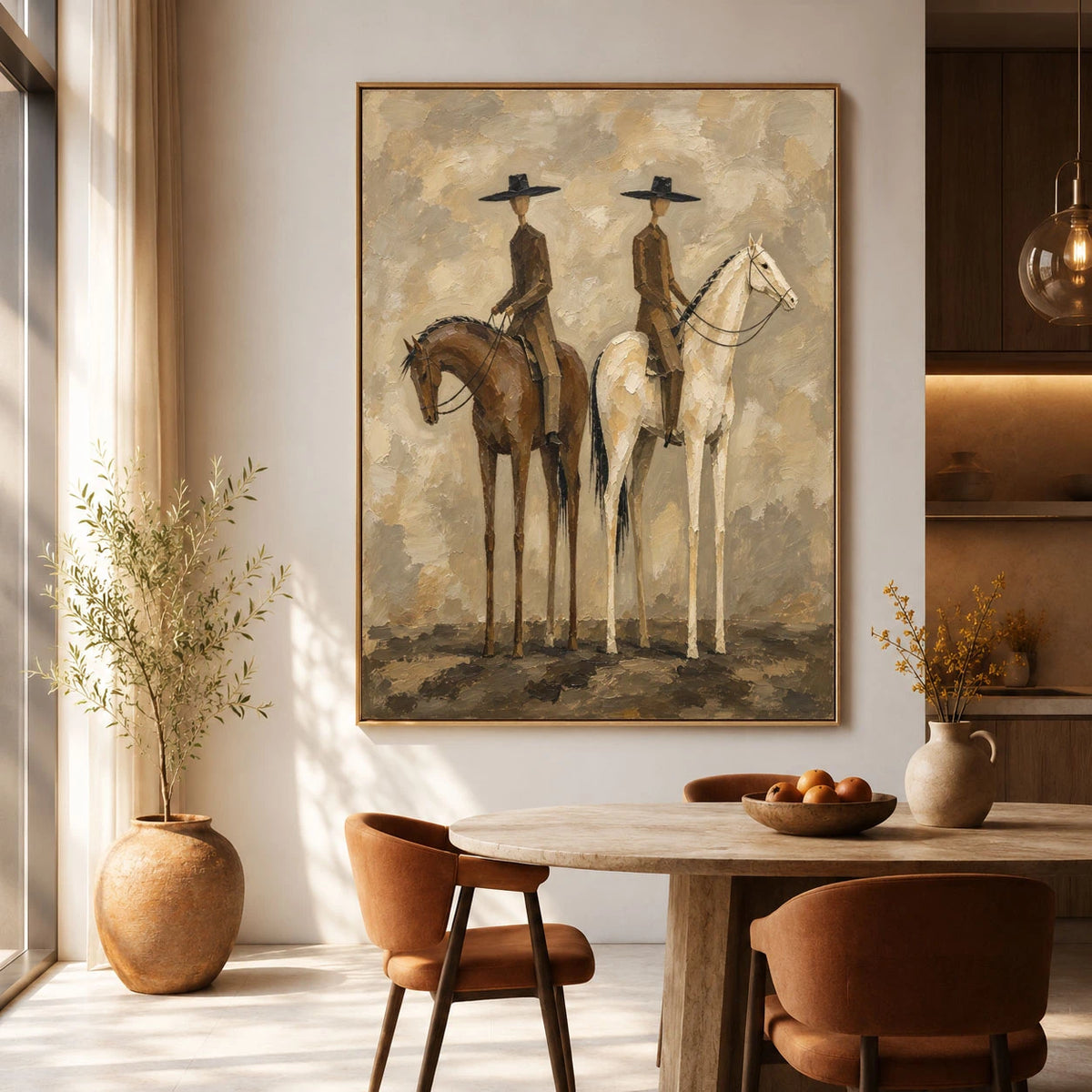 Two Riders Shared Silence - interior setting 04 - vintage americana art painting