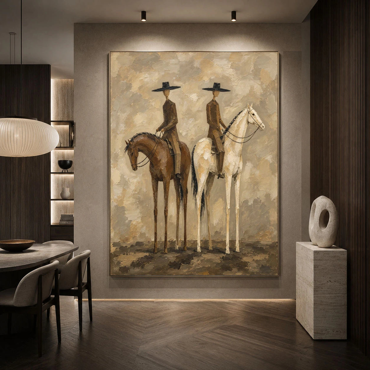 Two Riders Shared Silence - interior setting 05 - vintage americana art painting