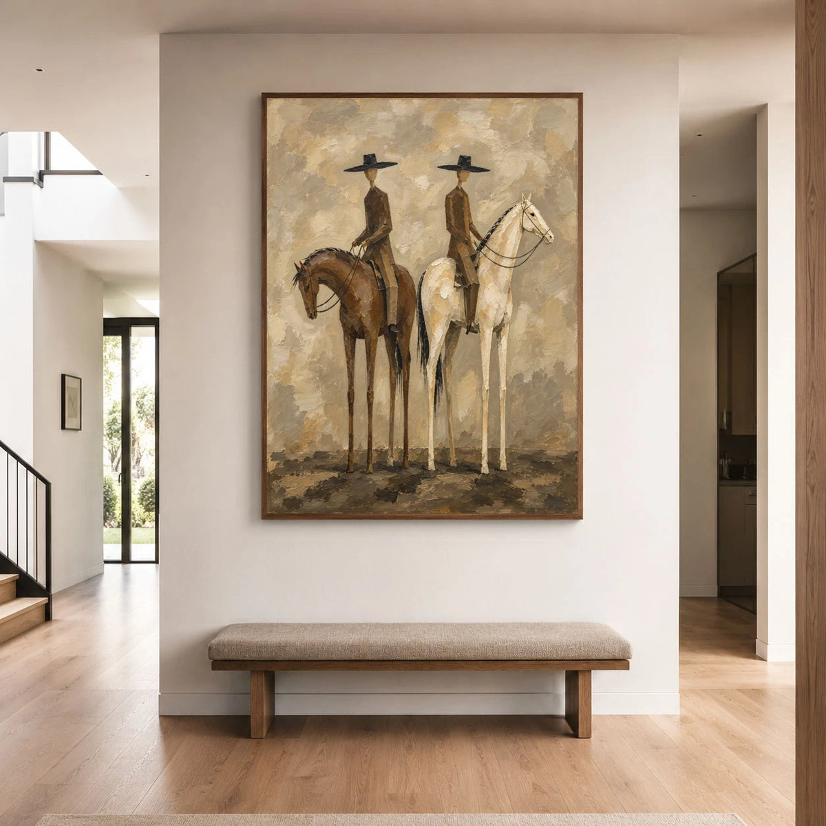 Two Riders Shared Silence - interior setting 06 - vintage americana art painting