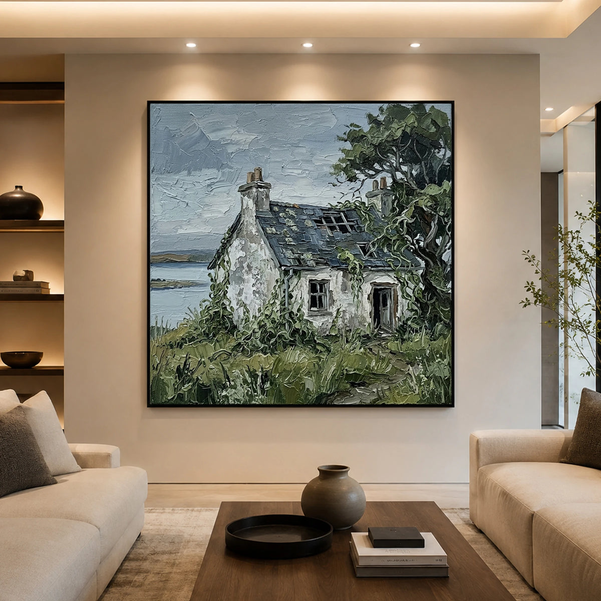 Weathered Coastal Haven - living room hero - textured impasto artwork