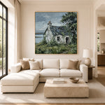 Weathered Coastal Haven - sunlit living room - textured impasto artwork