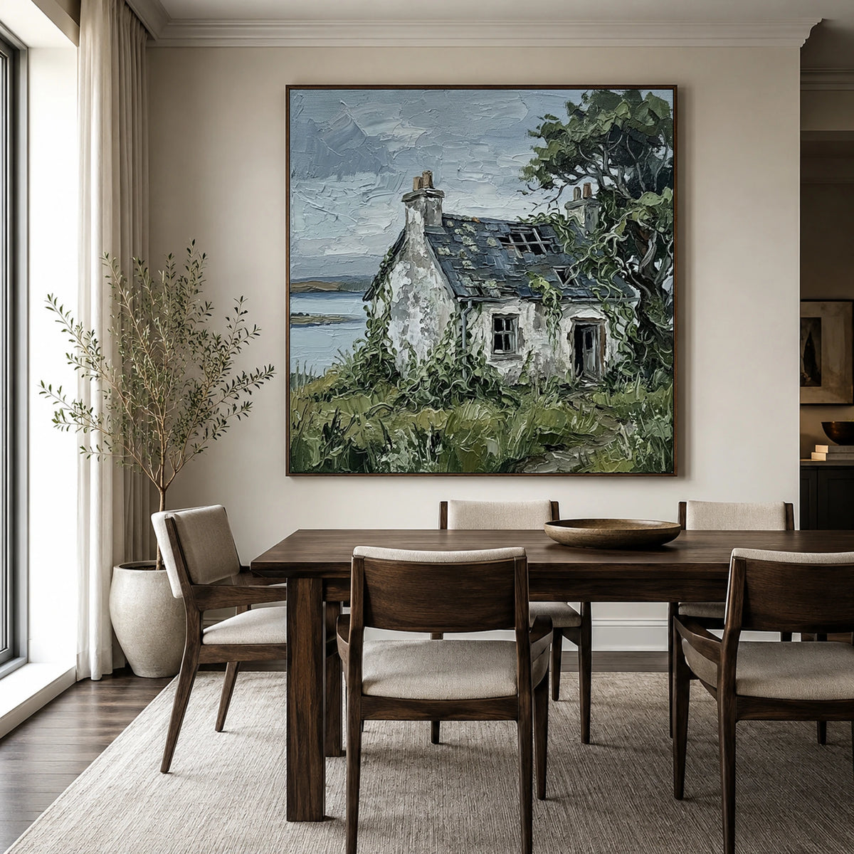 Weathered Coastal Haven - dining room - textured impasto artwork