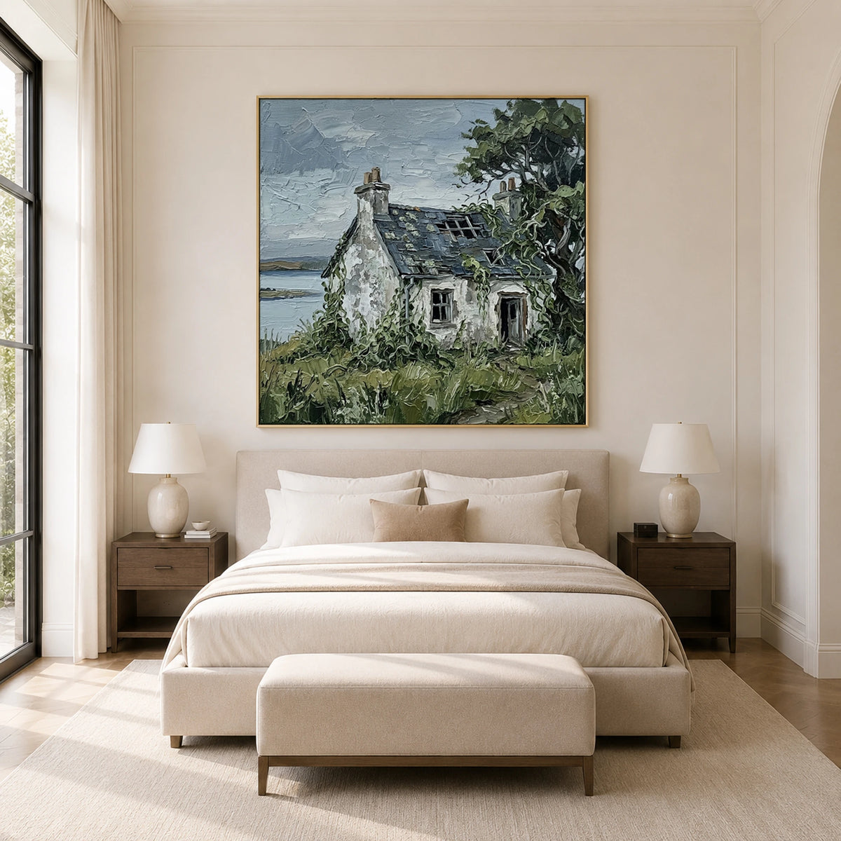 Weathered Coastal Haven - bedroom - textured impasto artwork