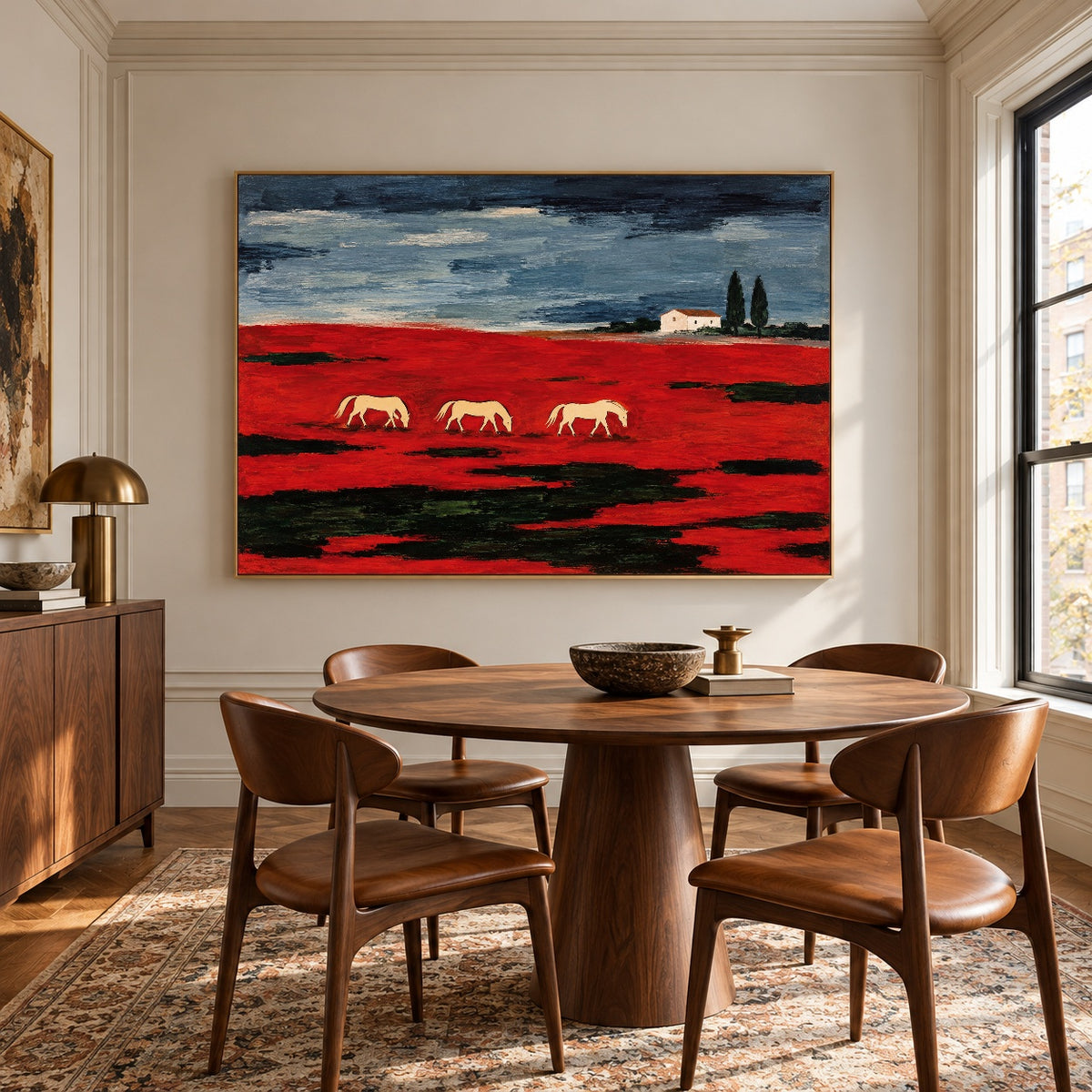 Crimson Range Companions - round table dining - western landscapes art painting