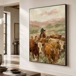 Homeward Through the Herd - oblique close view - western landscapes art painting