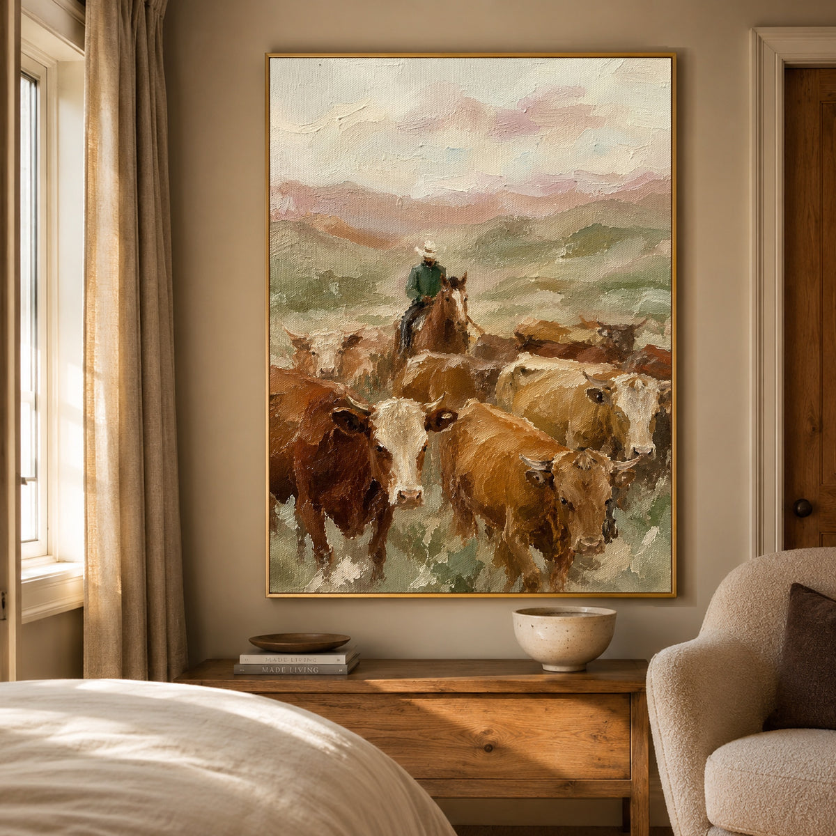 Homeward Through the Herd - bedroom - western landscapes art painting