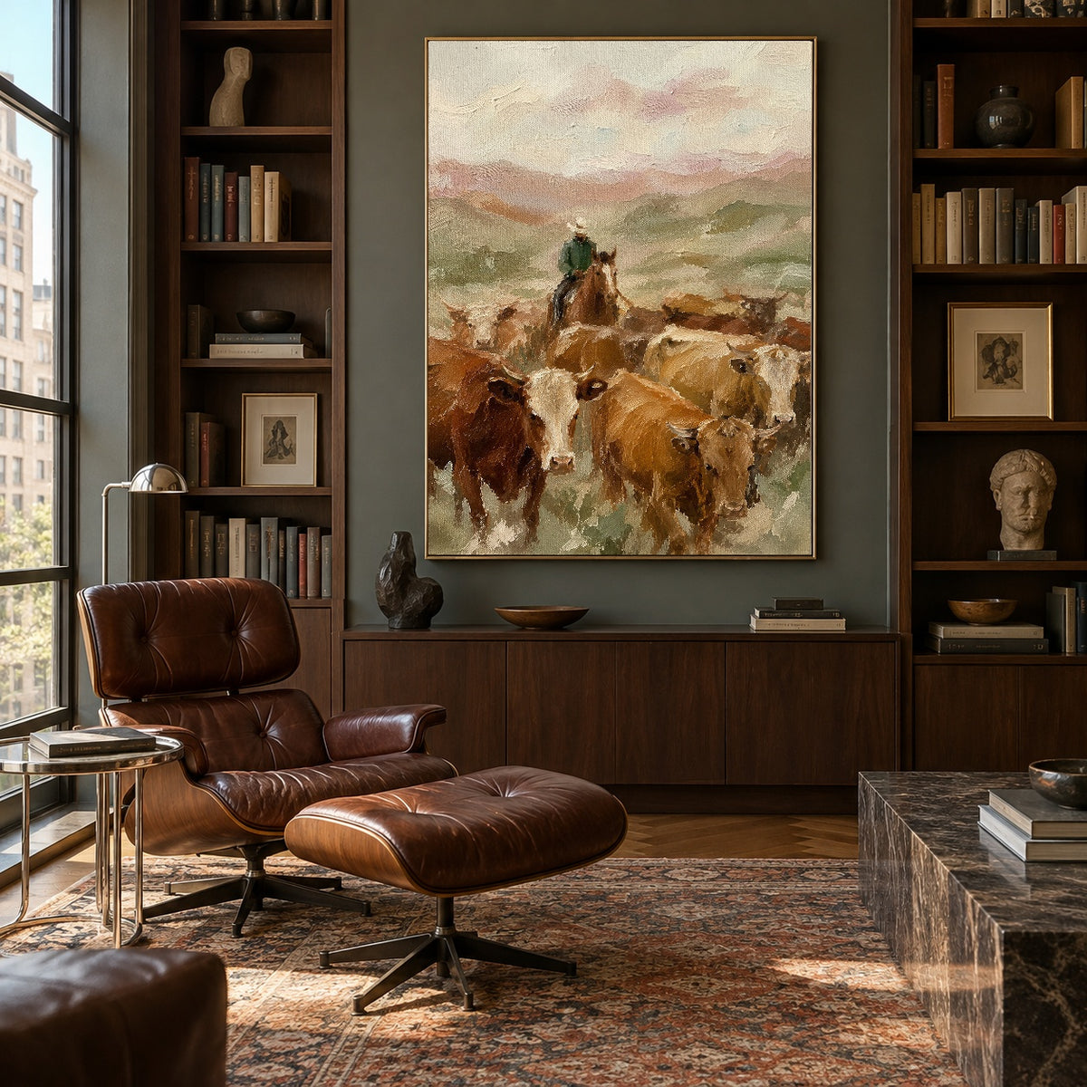 Homeward Through the Herd - library lounge - western landscapes art painting
