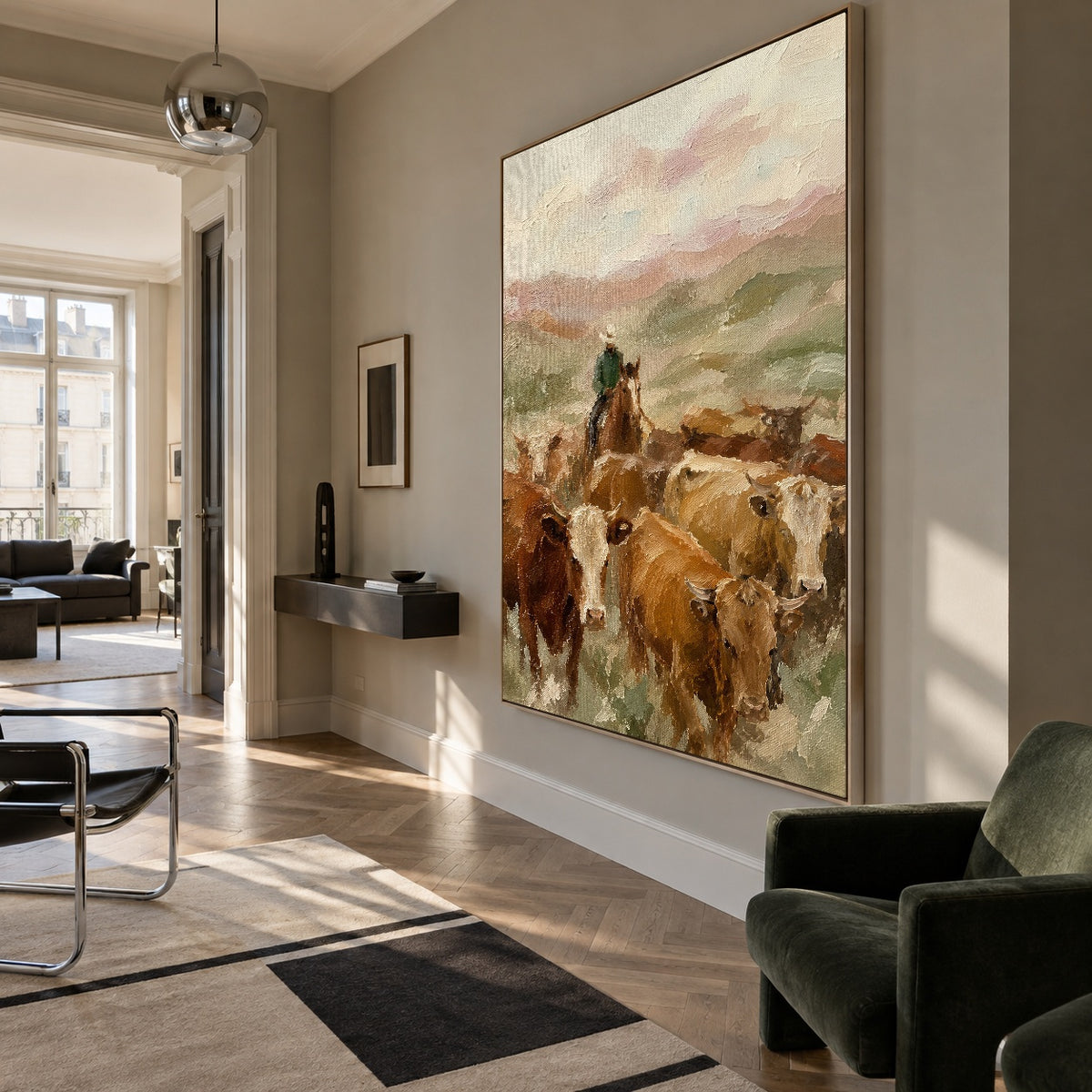 Homeward Through the Herd - modern living room - western landscapes art painting
