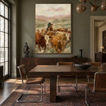 Homeward Through the Herd - wood dining room - western landscapes art painting