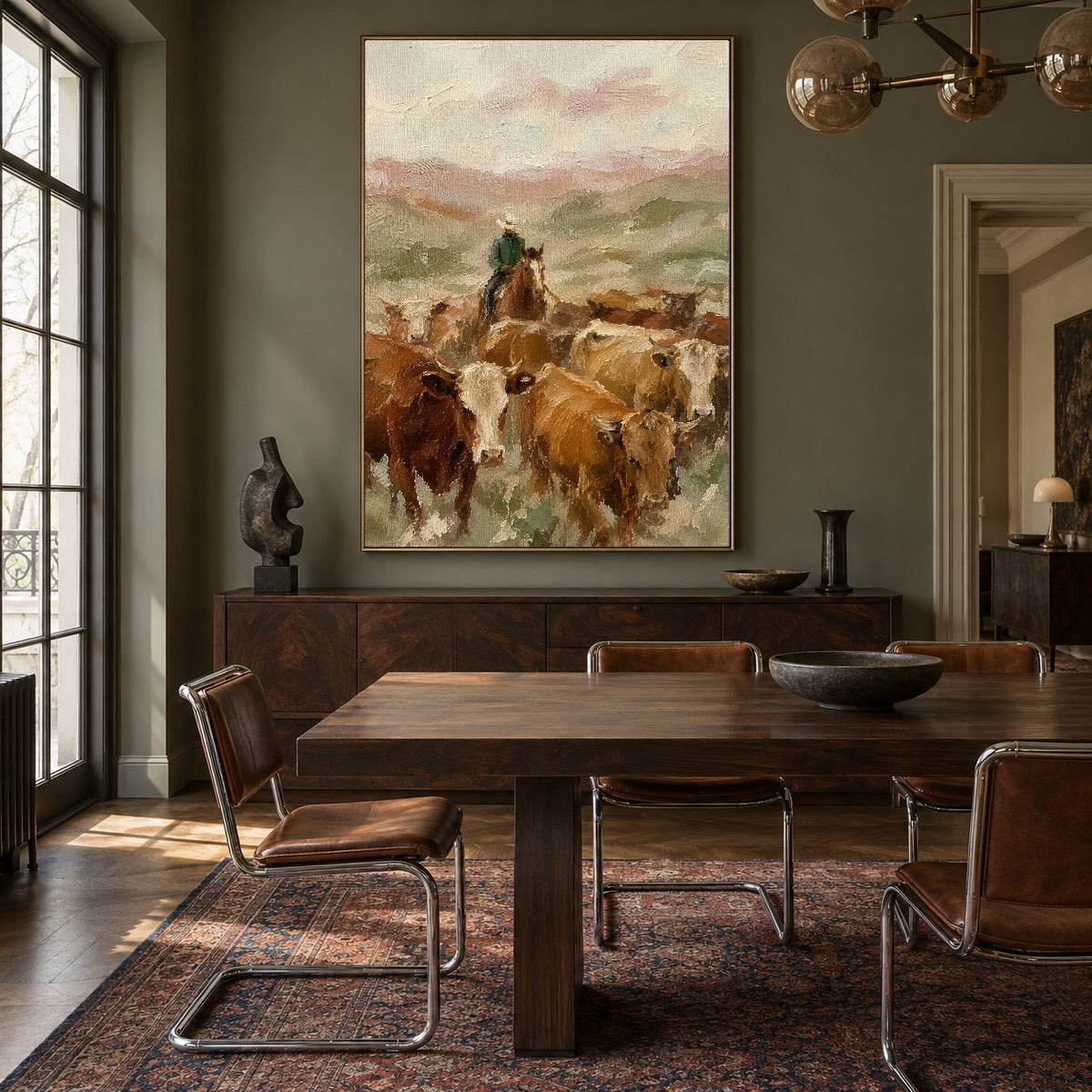 Homeward Through the Herd - wood dining room - western landscapes art painting