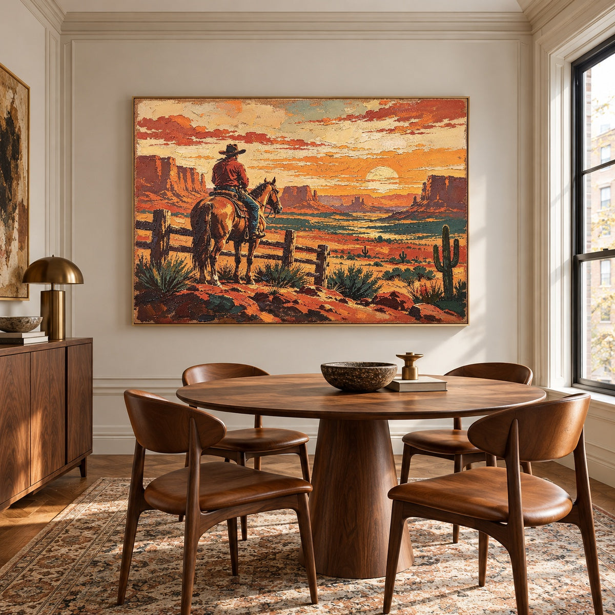 Last Light Outriders - round table dining - western landscapes art painting