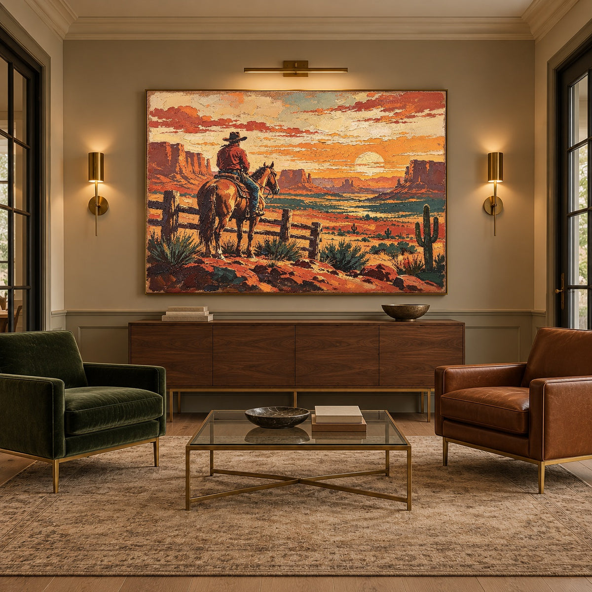 Last Light Outriders - intimate lounge - western landscapes art painting