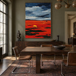 Solitary Crimson - wood dining room - western landscapes art painting
