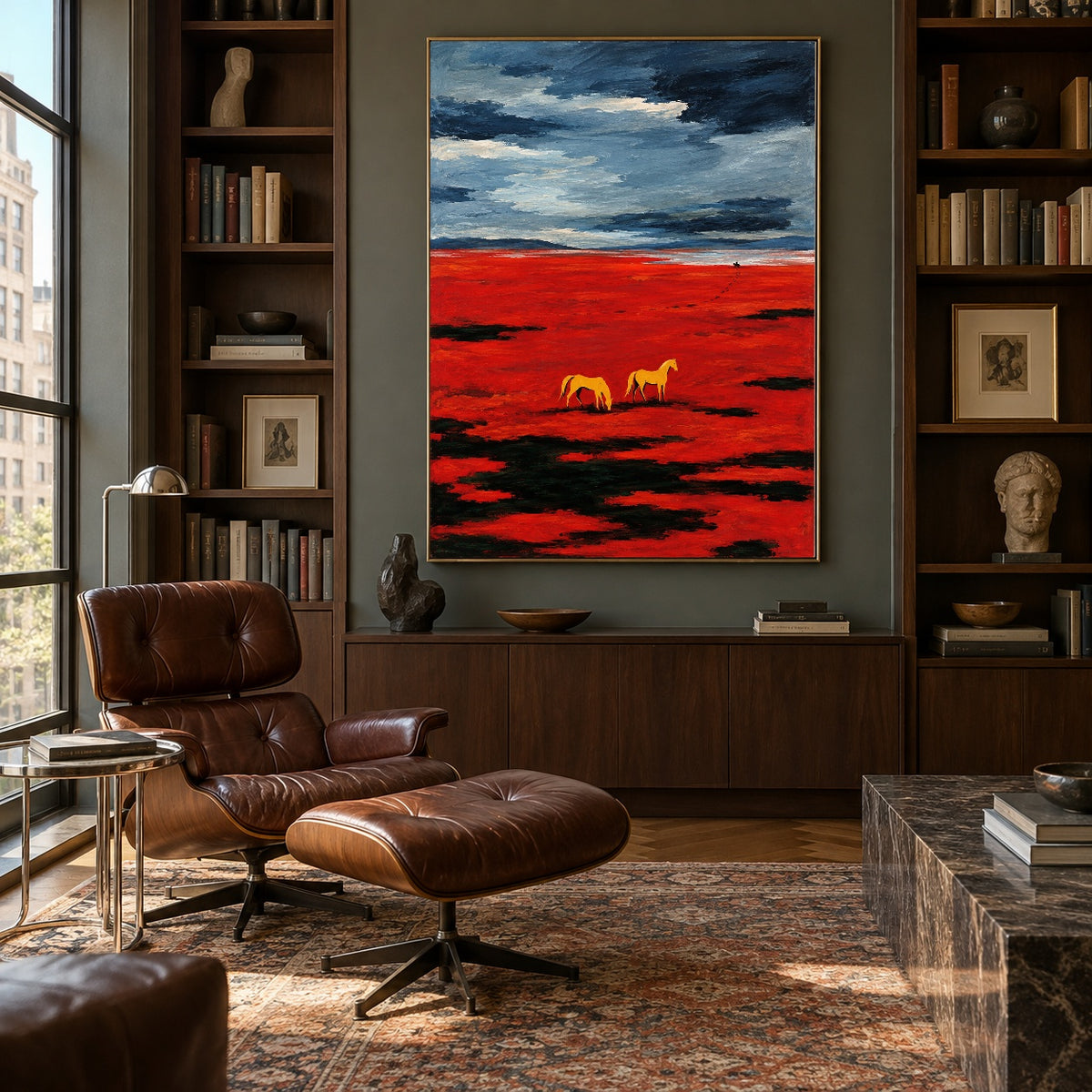 Together Across Crimson - library lounge - western landscapes art painting