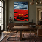 Together Across Crimson - wood dining room - western landscapes art painting