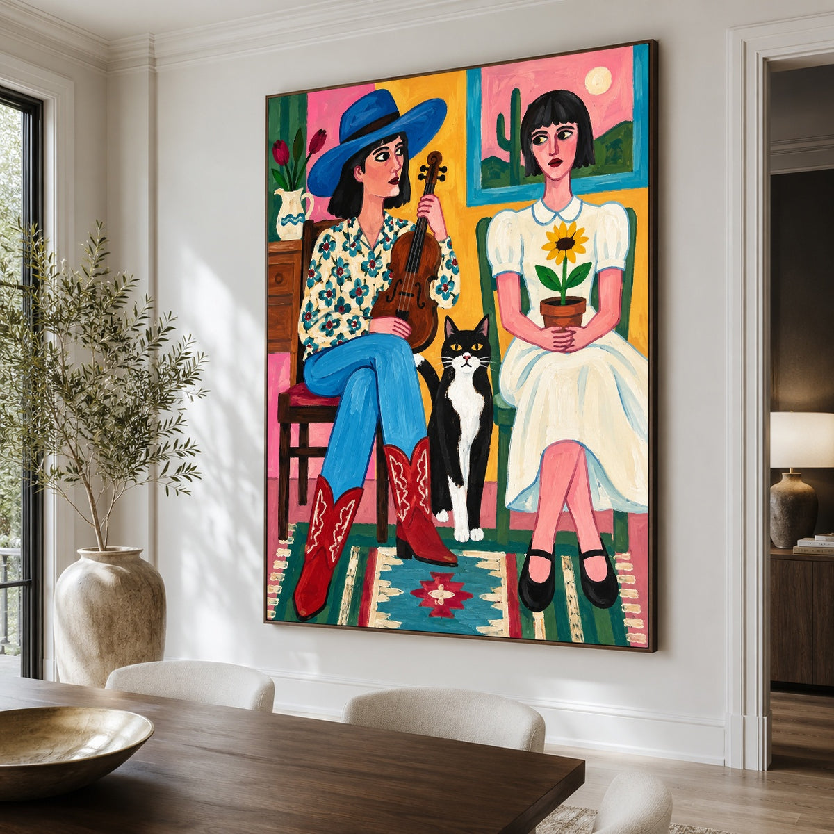 A Song Between Friends - dining room close - western pop art painting