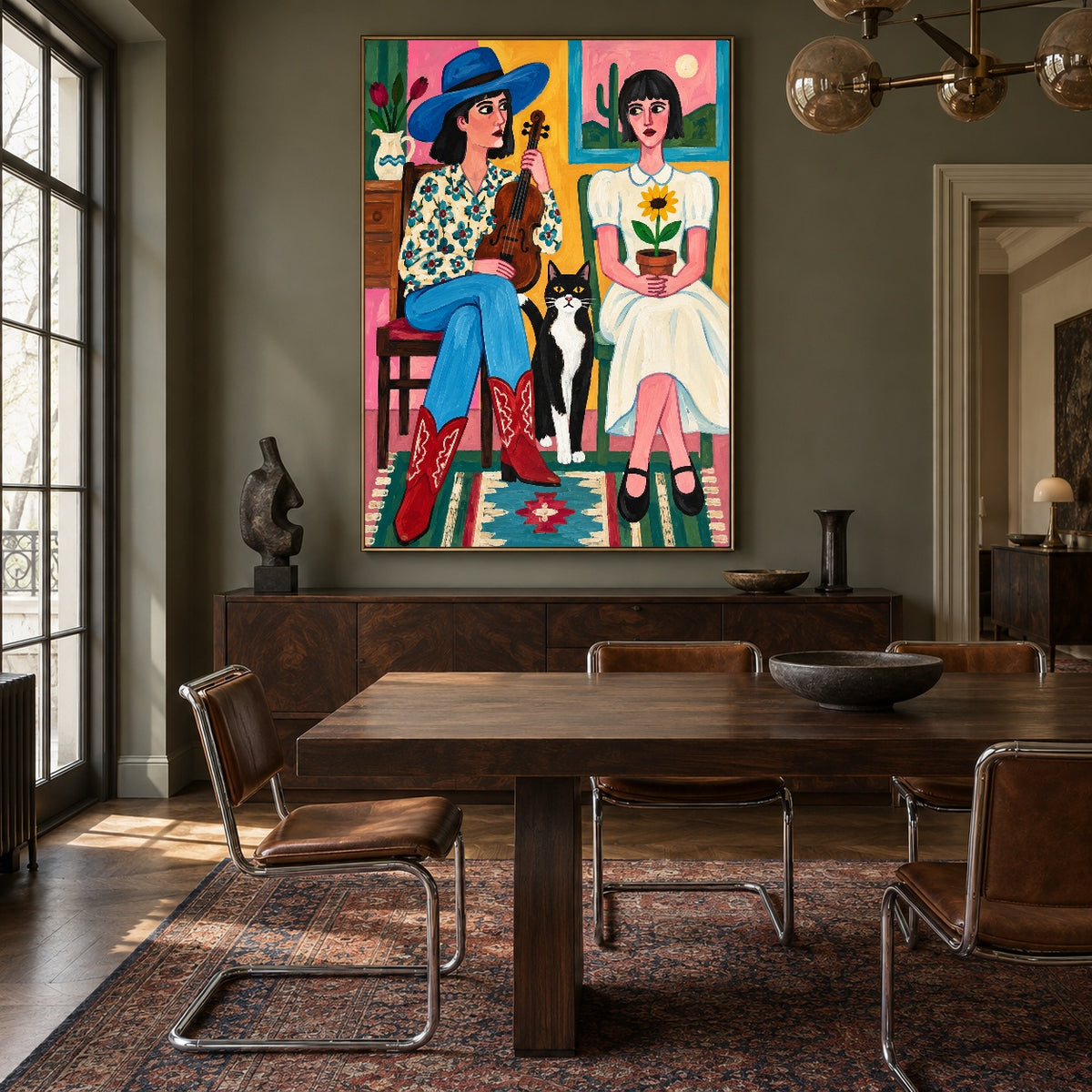 A Song Between Friends - wood dining room - western pop art painting
