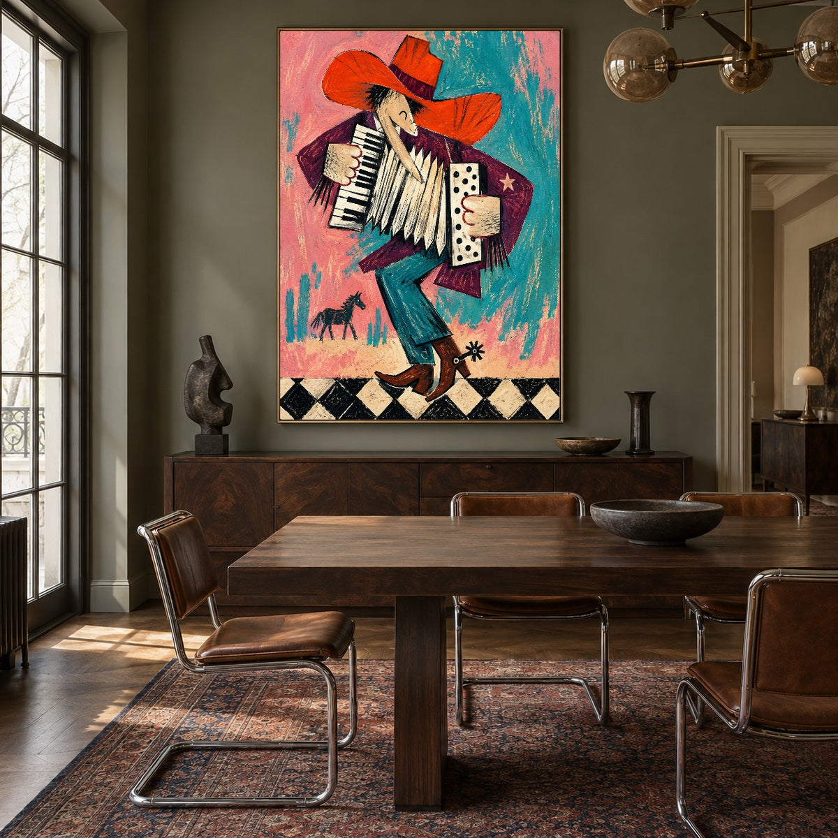 Accordion Afterglow - wood dining room - western pop art painting