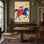 Blue Horse Ballad - wood dining room - western pop art painting