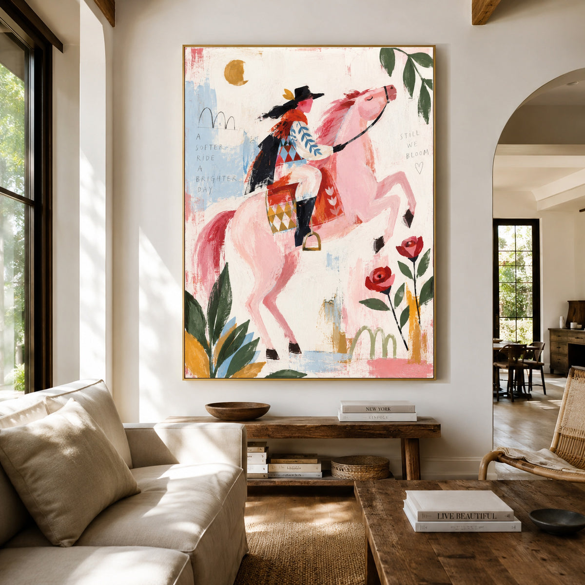 Blush Horizon Rider - living room hero - western pop art painting