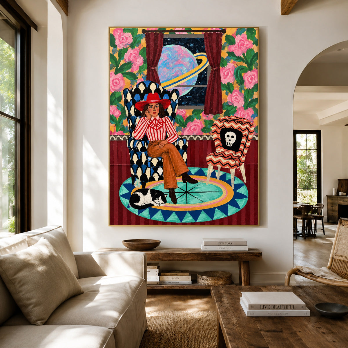 Cosmic Cowgirl Reverie - living room hero - western pop art painting