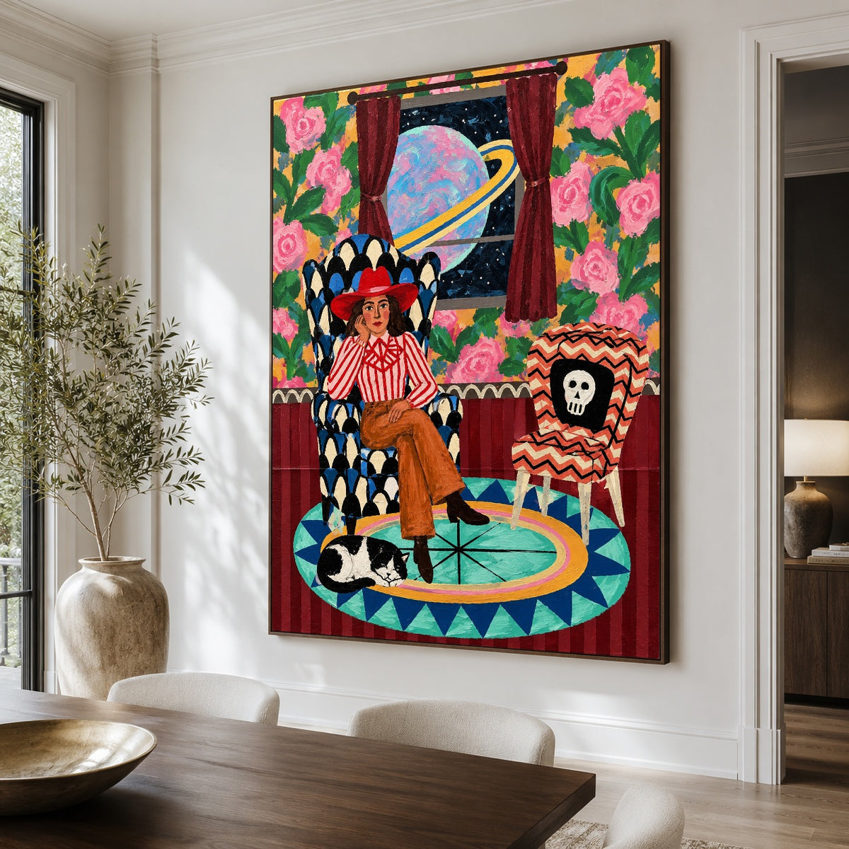 Cosmic Cowgirl Reverie - dining room close - western pop art painting