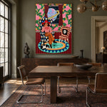 Cosmic Cowgirl Reverie - wood dining room - western pop art painting