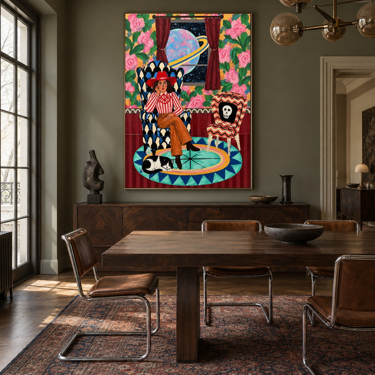 Cosmic Cowgirl Reverie - wood dining room - western pop art painting