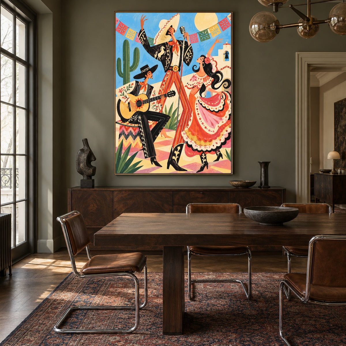 Courtyard Carnival - wood dining room - western pop art painting