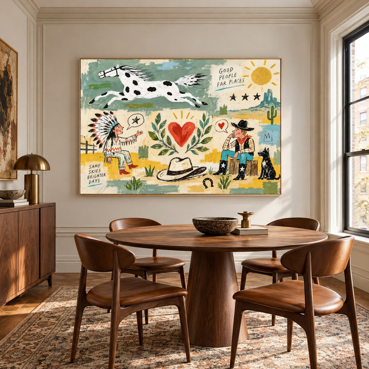 Cowboy Heart Almanac - round table dining - western pop art painting