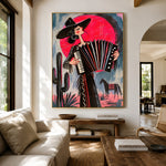 Crimson Accordion Waltz - living room hero - western pop art painting