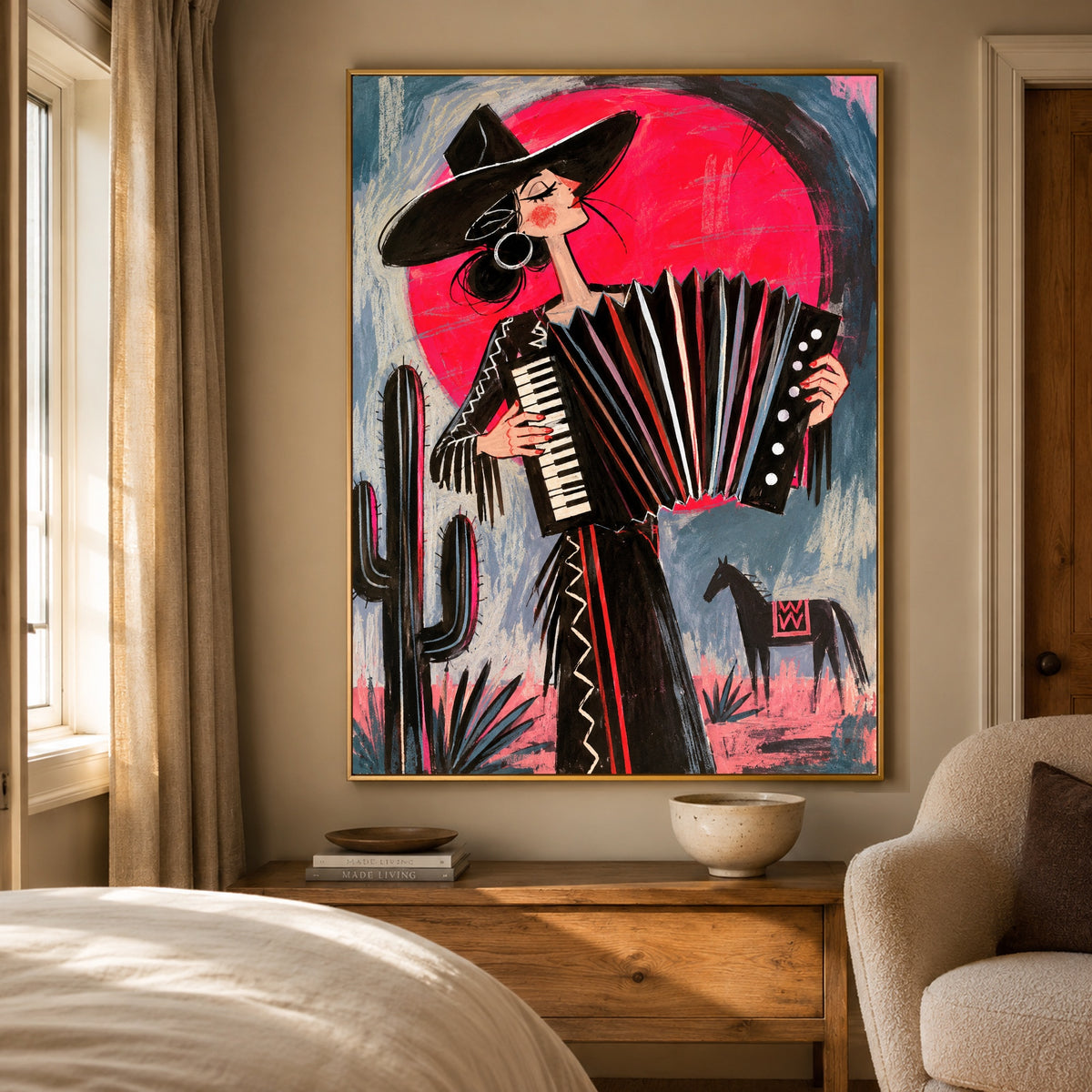 Crimson Accordion Waltz - bedroom - western pop art painting