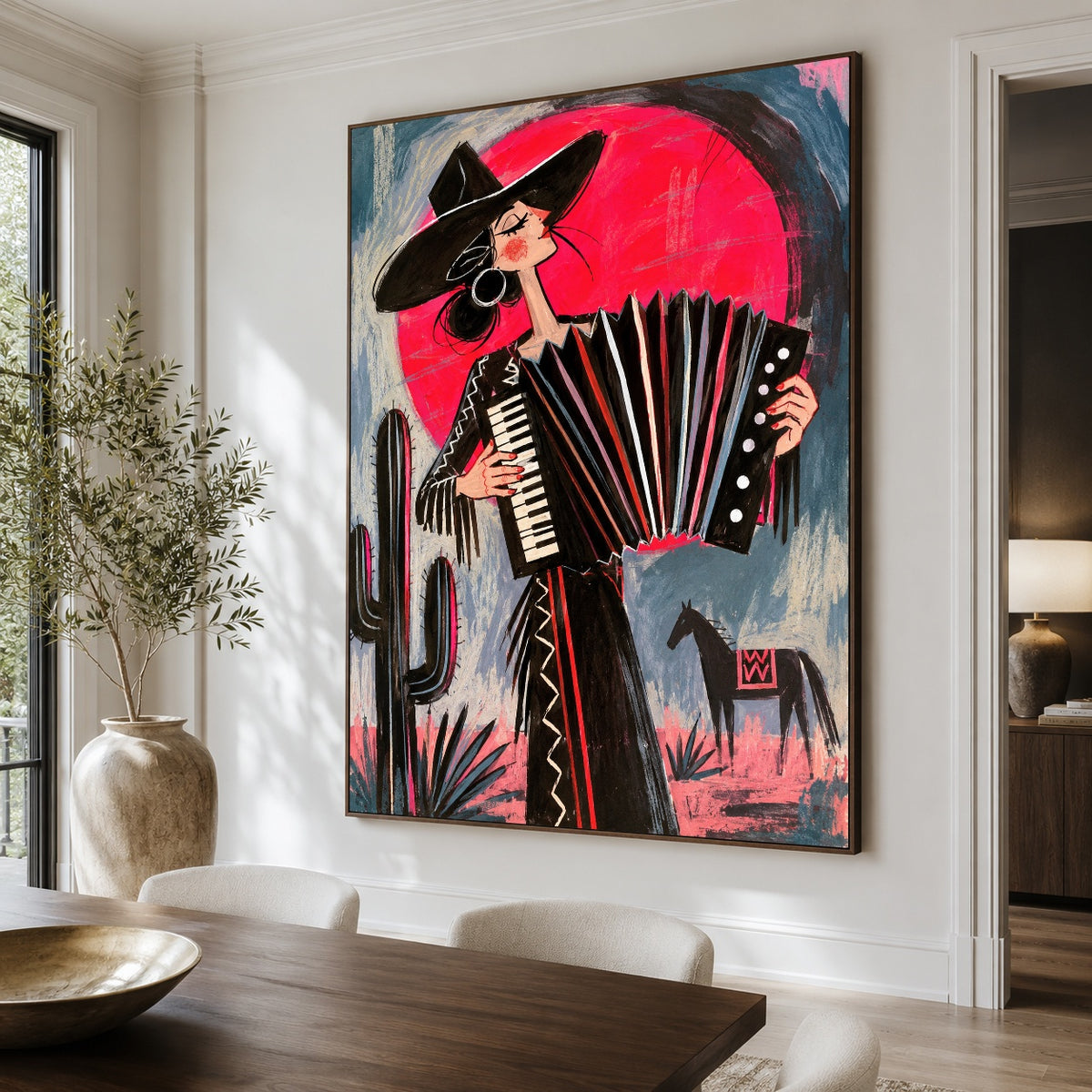 Crimson Accordion Waltz - dining room close - western pop art painting