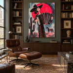 Crimson Accordion Waltz - library lounge - western pop art painting