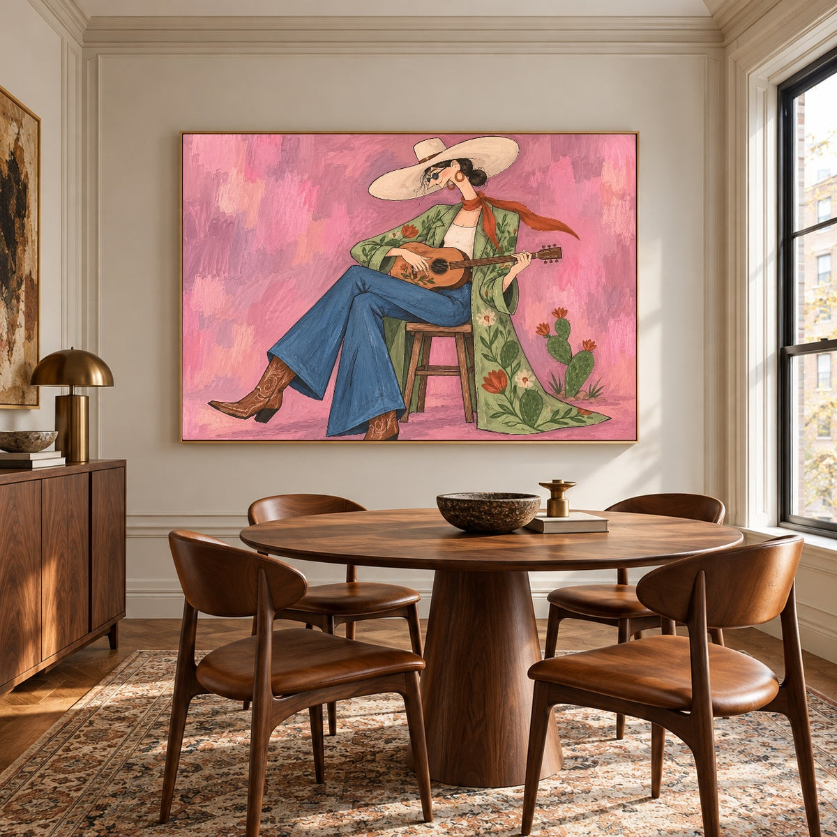 Desert Love Song - round table dining - western pop art painting