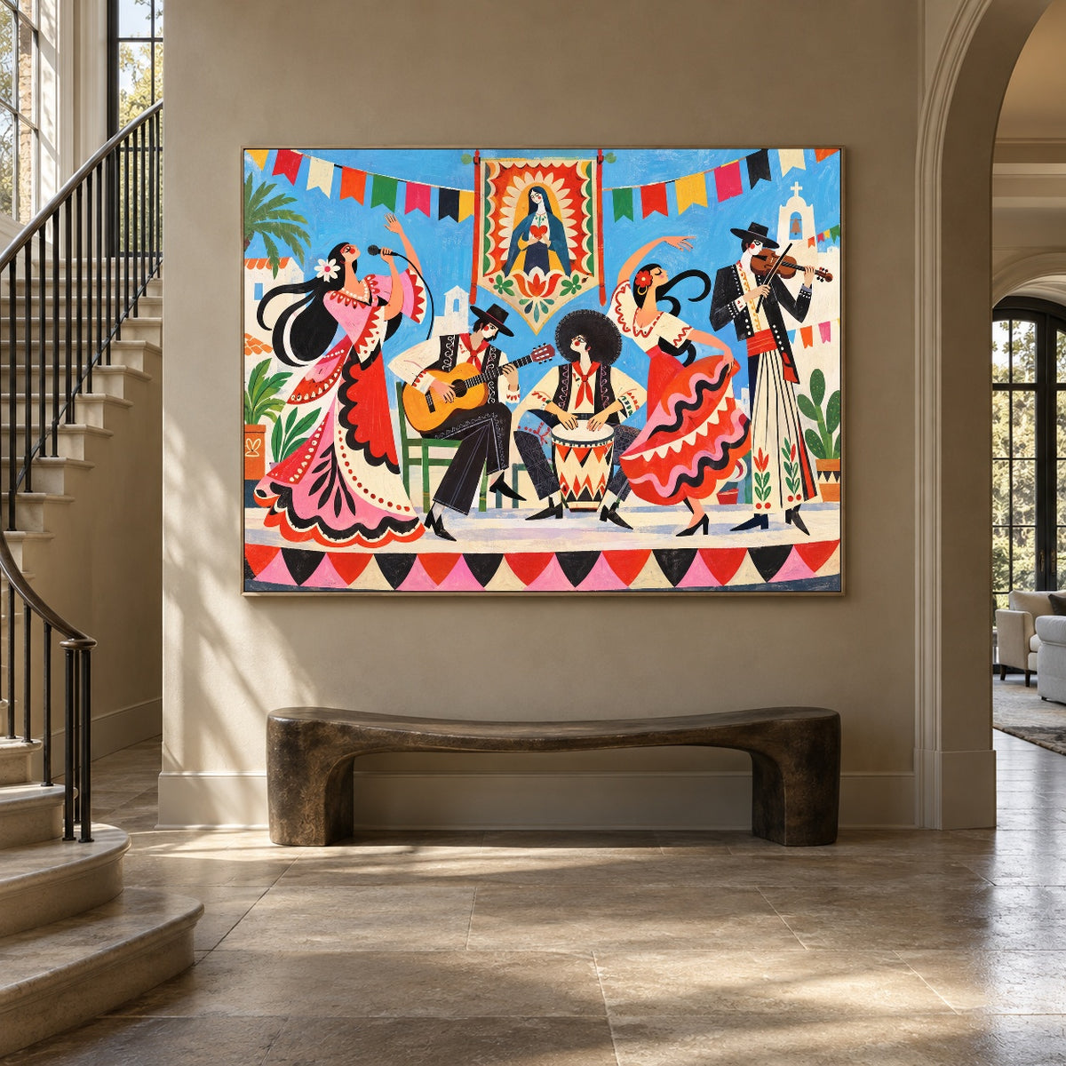 Fiesta in Bloom - staircase entry - western pop art painting