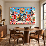 Fiesta in Bloom - round table dining - western pop art painting