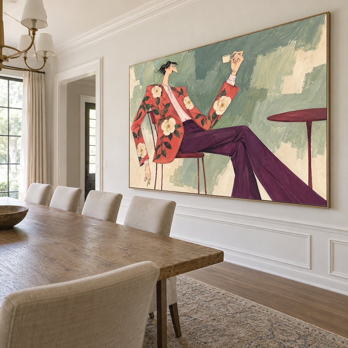 Floral Jacket Pause - dining room side - western pop art painting
