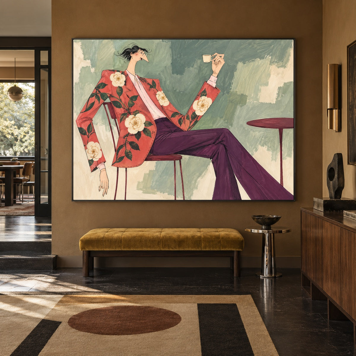 Floral Jacket Pause - modern entry - western pop art painting