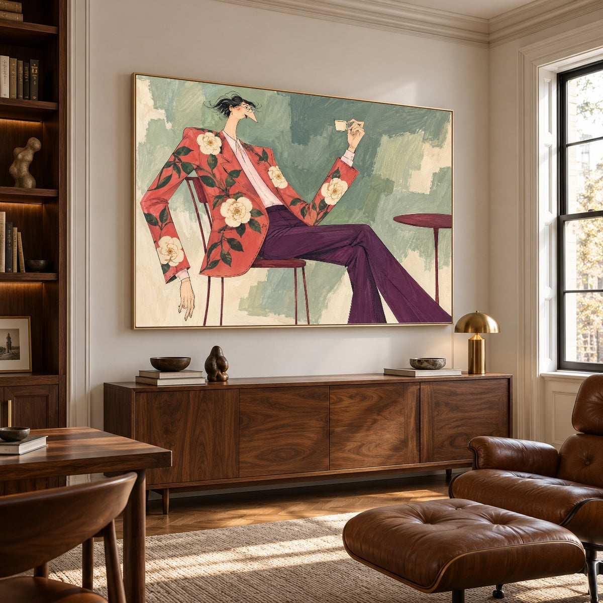 Floral Jacket Pause - library lounge - western pop art painting